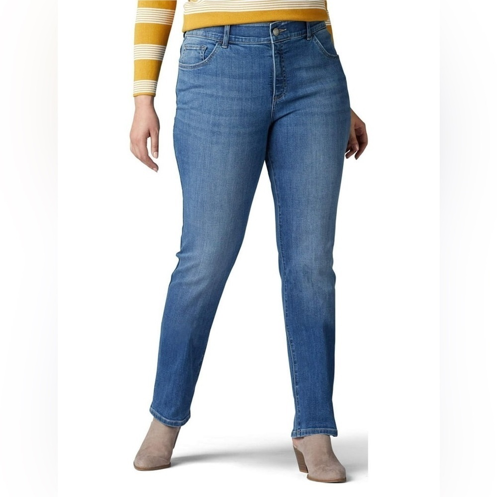 Lee Women’s Flex Motion Blue Jeans Regular Fit Straight Leg Mid-Rise 18W Petite - Picture 13 of 14
